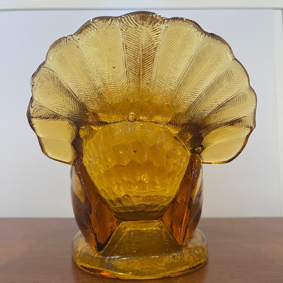 Vintage Amber Glass LE Smith Turkey Candy Dish - Picture 4 of 7